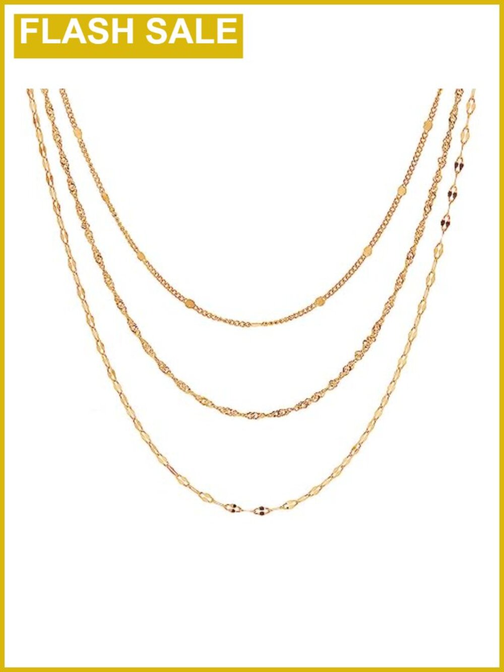 3-Layer Titanium Steel Chain Necklace Set 14K Gold Plated Layered